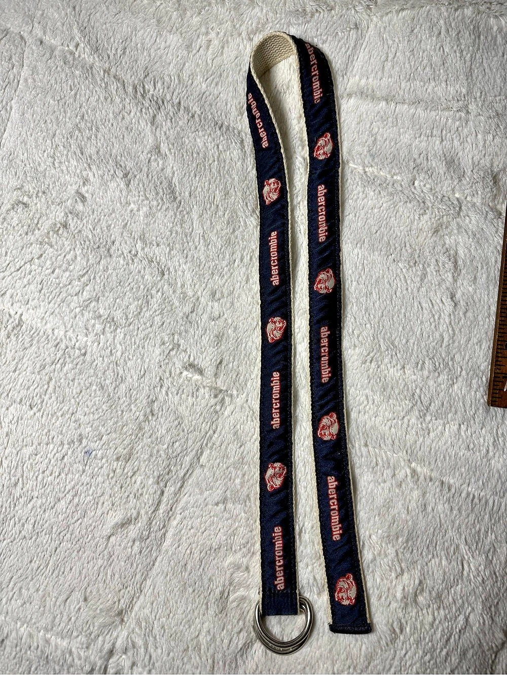 Vtg Abercrombie D-Ring Belt in Navy & Cream 40” Long